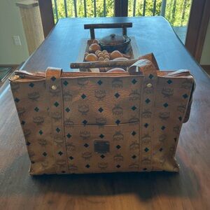 MCM Visetos Monogram Tote in Cognac and Black
